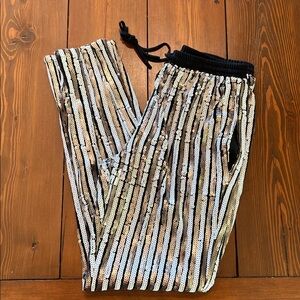Sugarlips - White, Gold Sequin Black Jogger Pants - Size S